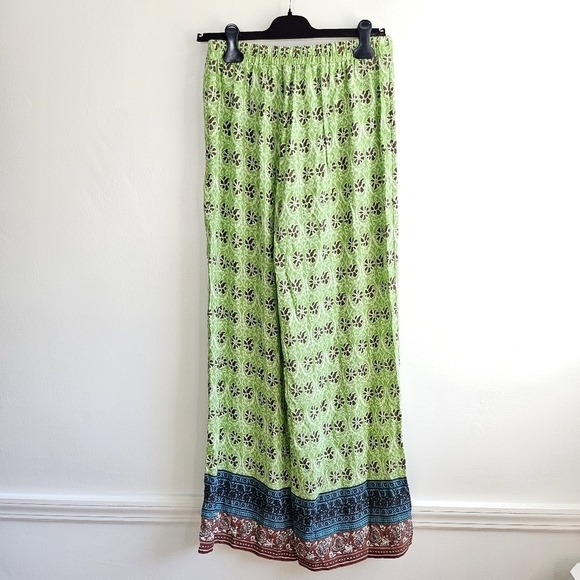 New Zara Full Length Printed High Waist Wide Leg Boho Green Pants NWT - Picture 11 of 13